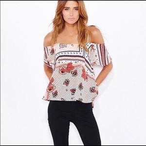 Topshop Scarf Print Tie String Strap Bardot Top